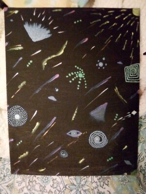 Acrylic painting on canvas board glow with black light 