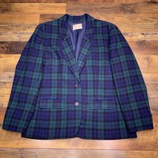 Vintage Pendleton Blazer 2 Green Tartan Plaid Wool Holiday