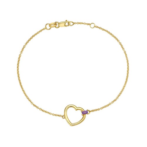 14k Yellow Gold 6.5" - 7" Amethyst HEART CHARM Center Element Chain Bracelet