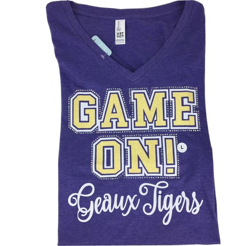 LSU “Game On” Women’s Large T-Shirt Geaux Tigers Bedazzled Sparkle NWT $39.99 - Picture 2 of 6