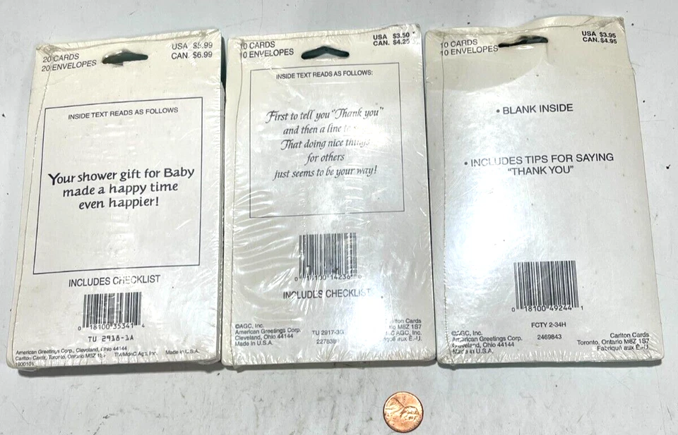 Lote de 3 notas de regalo vintage Forget Me Not American Greetings Thank You For Baby Foto 2 de 2
