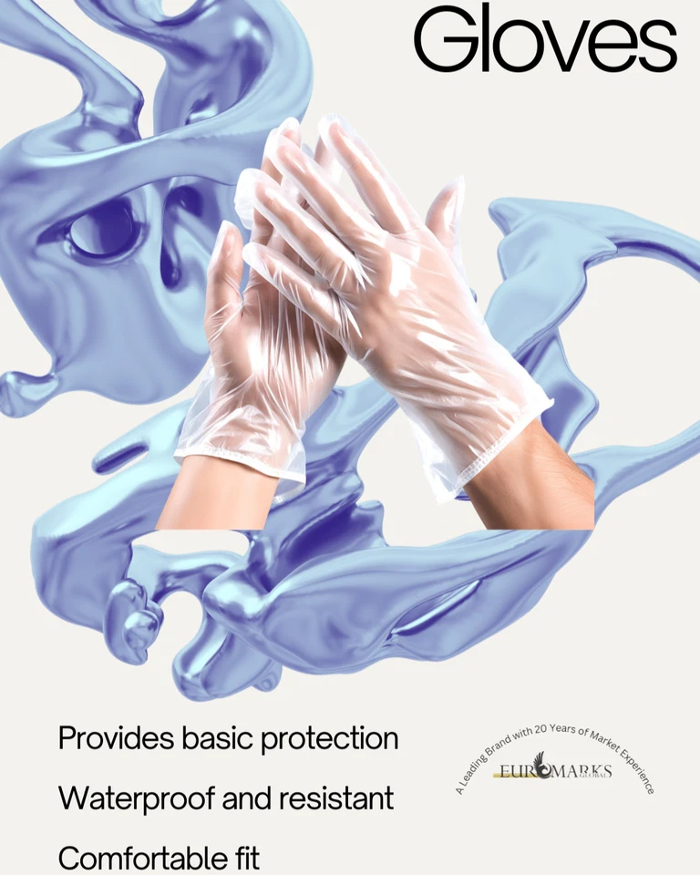EUROMARKS 100 X Disposable Plastic Gloves PE Polythene Clear Catering Food Car Safe Prep