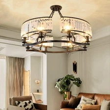 25.5" Modern Round Crystal Chandelier 6-Light Hanging Ceiling Pendant Fixtures