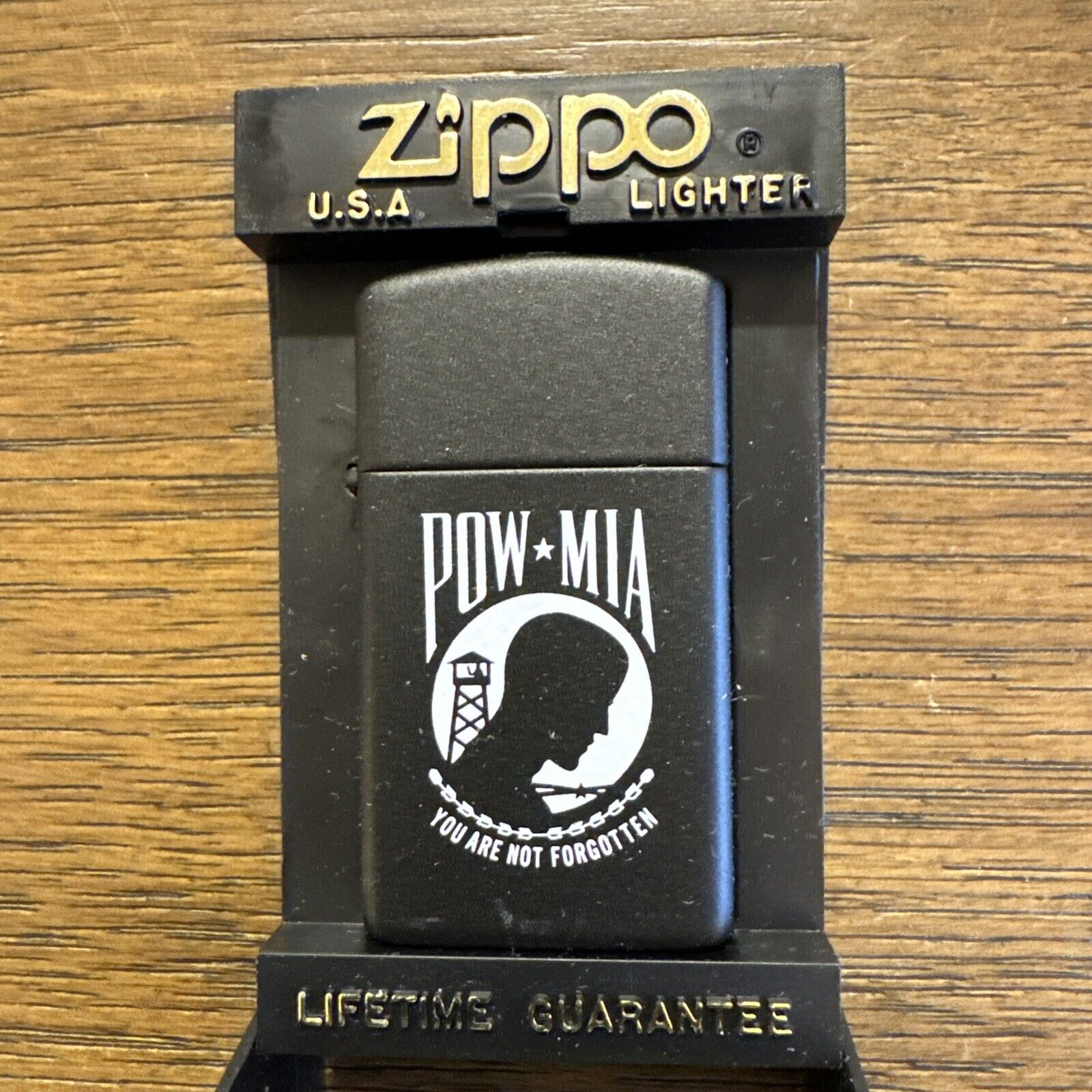 Zippo Slim POW/MIA Flat Black Lighter Sealed Unfired NOS In Case
