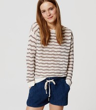 NEW CHEVRON SWEATER STRIPE REFINED WHITE GRAY ANN TAYLOR LOFT SIZE S