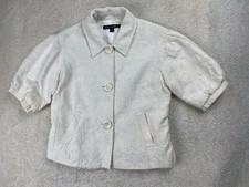Lafayette 148 Suit Blazer Womens 6 Ivory Silk Blend Short Sleeve Lined Textured