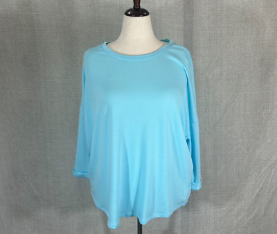 Crown & Ivy Top Womens XXL Aqua Blue Round Hem Cuff Sleeve Soft Blouse Tee NWT