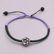 Women's Bracelet Solid 999 Fine Silver Lotus Flower Good Luck Handmade Bracelet