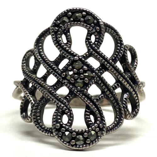 Sterling Silver 925 RJ Graziano Marcasite Infinity Loop Open-Work Ring Size 11