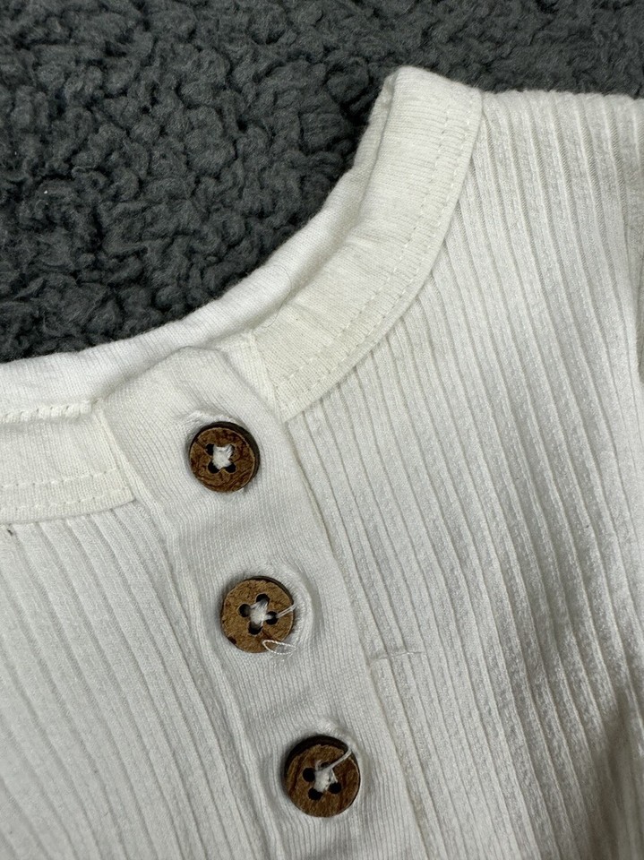 Honest Baby Preemie Outfit Romper Long Sleeved Button Ribbed White