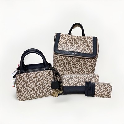 DKNY Brown & Black Logo Top Handle Bag w/ Wallet Set & Gold Accents