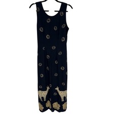 Vintage 1990s Blue Giraffe Print Midi Dress Womens 8 Sleeveless Shift Casual