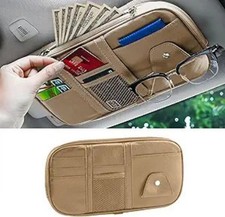 Car Sun Visor Organizer, Sunglass Holder and Storage Pocket, Card Color: Beige
