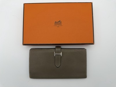Authentic HERMES Bearn Souffle - Etoupe Veau Epsom Square N Long Wallet With Box