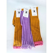 Little Stocking Co. Knee High Socks Girls 7-10Y Purple Mustard Lace Trim NWT 3pk