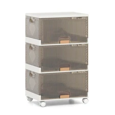 3-Cube Stackable Storage Bins w/ Detachable Wheels 13.5Gal Large Organizer