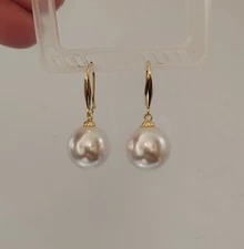 14kt Yellow Gold & 16mm White South Sea Shell Pearl Dangle/Drop Earrings