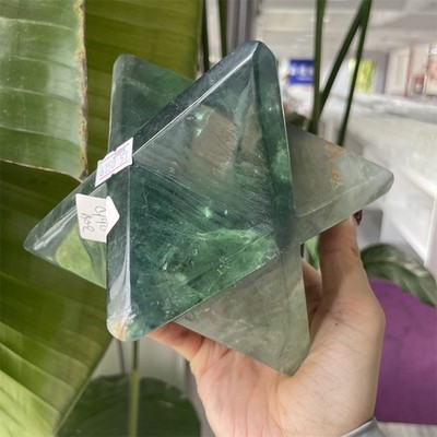 4.7LB 5.5'' Natural Green Fluorite Merkaba Carving Crystal Quartz Decor Energy