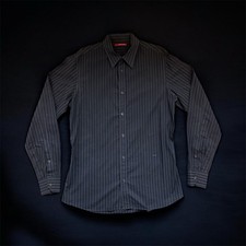 Camicia PRADA vintage anni 90 a righe con bottoni manica lunga nero grigio