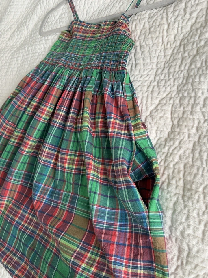 Vestido Ralph Lauren Tejido Madrás a Cuadros Niñas Pequeñas, Verde Talla 12 Usado Foto 4 de 4