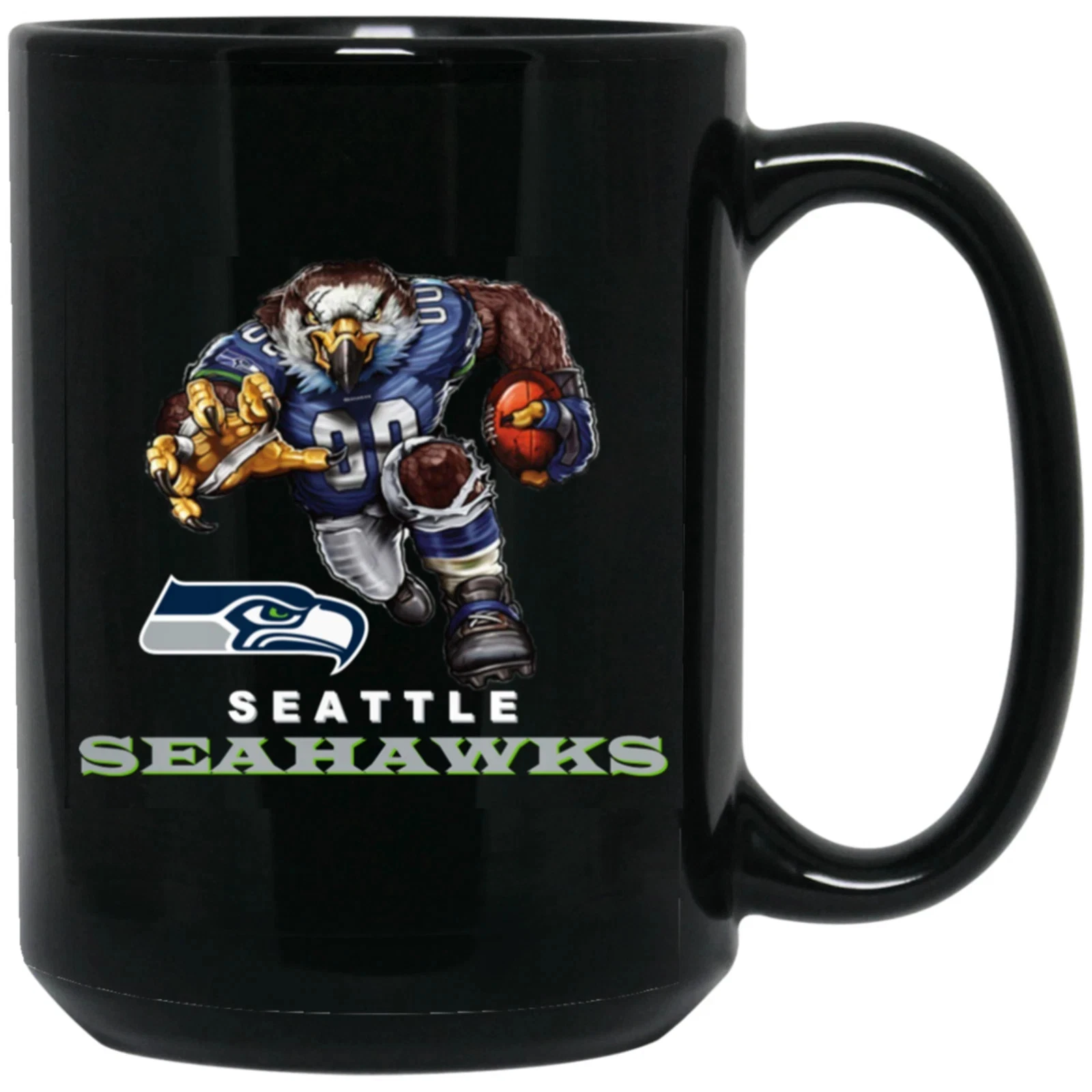 Seattle Seahawks Blitzz Logo Player Mascot Black Ceramic Coffee Mug Cup