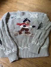 Vintage Ralph Lauren Polo Bear Sweater Winter Skis Size Large