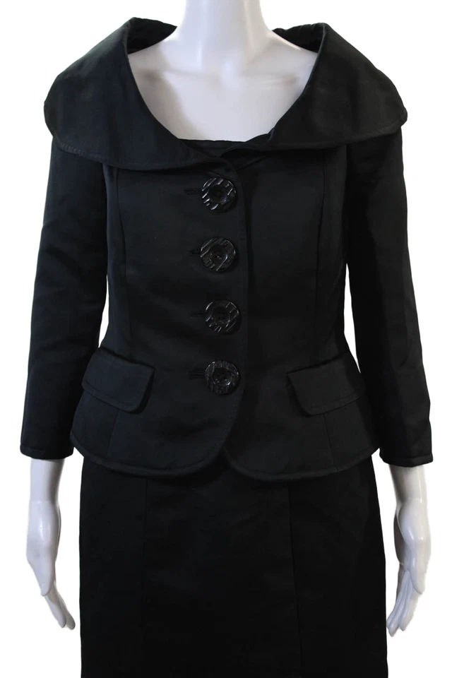 Blazer de mujer Ellen Tracy con botones vestido negro talla 10 pequeño/2 Foto 2 de 4