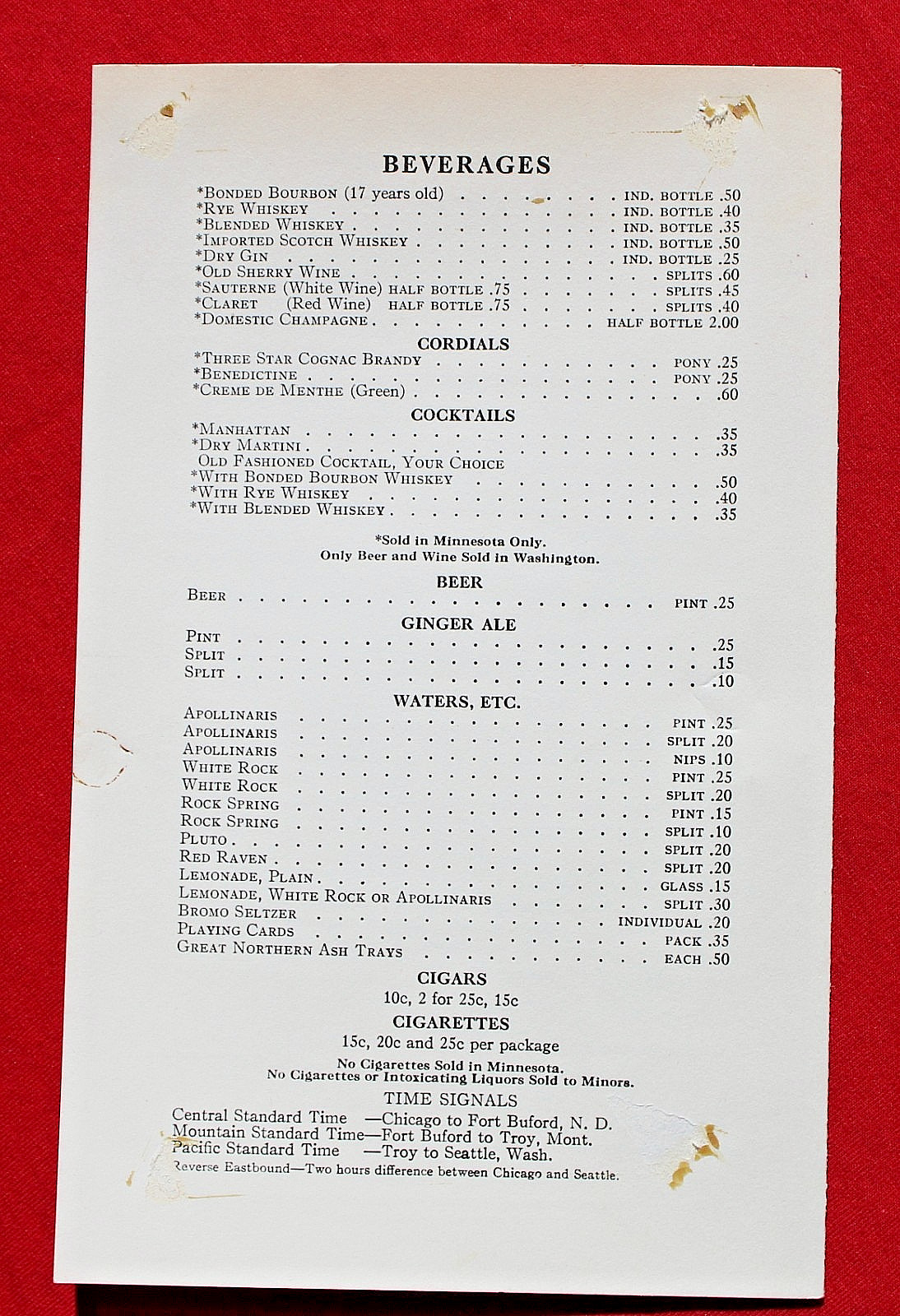 1935 Great Northern Railway Dinner Menu North West Pacific Railroad Train Dining