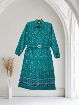 Leslie Faye Floral Vintage Secretary Dress Womens Size 14 Petite Midi Belted NWT