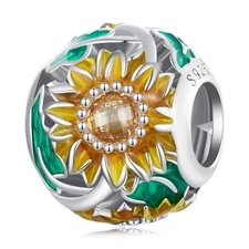 Sunflower 925 Sterling Silver Charm for Bracelet