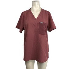 FIGS Scrub Top Women's Red Mauve V Neck Short Sleeve Pocket Size L