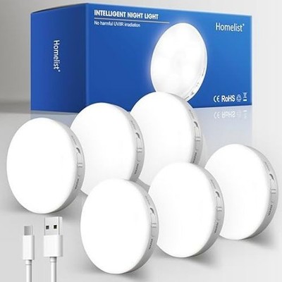 Homelist Bewegungsmelder Leuchten Innen 6er Pack Kabellos LED USB Wiederaufladbare Leuchten
