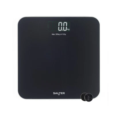 Salter Digital Bathroom Scale – 180kg/28st 3lb, LCD Display, Step-On, Black