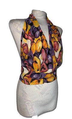 KARL LAGERFELD 80ER JAHRE NECKHOLDER TOP BUNT MÜTZE PRINT TIEFER V-AUSSCHNITT GR. 14 SELTEN