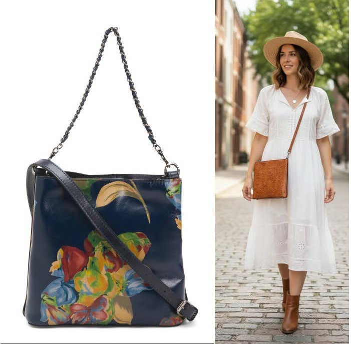 NWT Patricia Nash Ledra Bucket Crossbody Leather Bag LE FLEUR