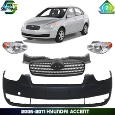Front Bumper Cover Fascia & Grille Assembly Kit For 2006-2011 Hyundai Accent