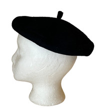 VINTAGE BLACK 100 WOOL BERET HAT WOMEN'S OS ONE SIZE