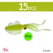 15pcs Fish WOW! GLOW 6" Fishing Chase Squid Skirt Real-like Octopus lure 3D eye