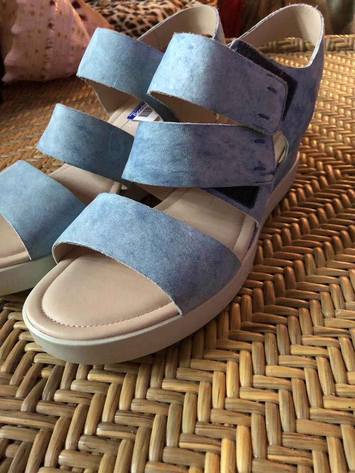 Ecco sandalo design danese blu ecopelle tacco taglia 38 come nuovo