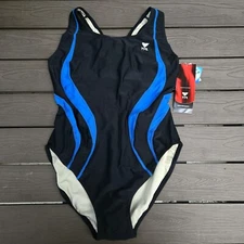 TYR Durafast Women Alliance Splice MaxBack 1pc Swimsuit Blue/black Size 34 NEW