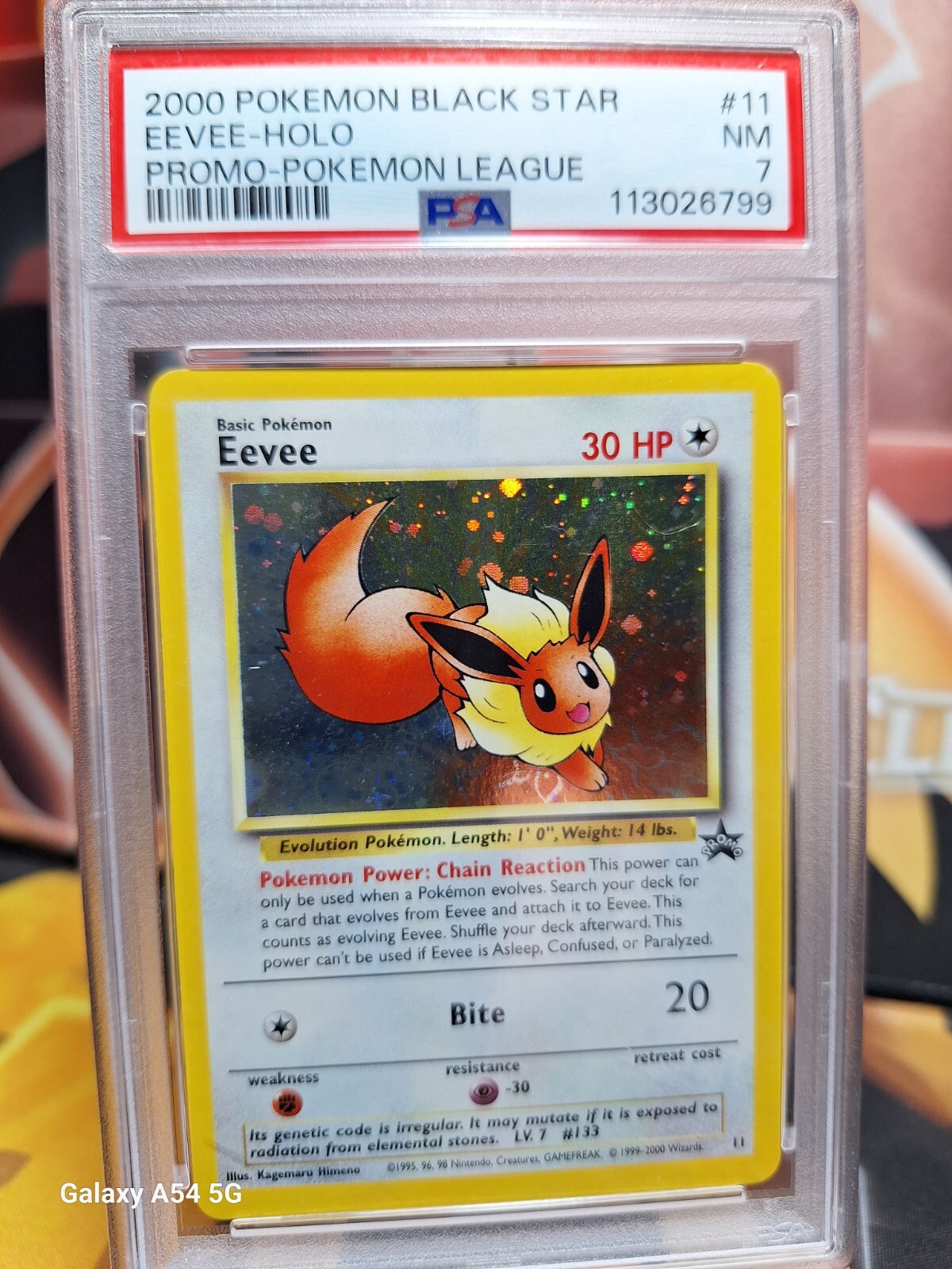 Pokemon Eevee Holo Foil 2000 Black Star Promo Pokemon League #11 PSA 7