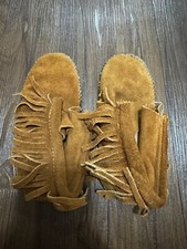 moccasin Style Fringe Boot-Brown Suede, Kids,...