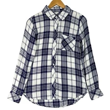 Rails Plaid Flannel Shirt Womens XS Blue White Button Down Long Sleeve Casual