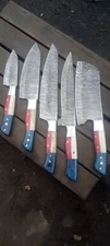 Custom Hand Forged DAMASCUS STEEL CHEF KNIFE Set Kitchen BBQ Knives Texas Handle