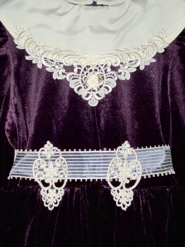 Винтажные редкие издания девочек викторианской темно фиолетовый бархат кружевное платье размер 6 X - Изображение 3 из 4