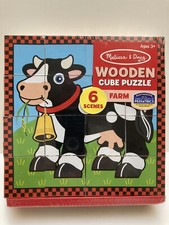 Melissa And Doug Wooden Cube Puzzle 6 FARM Scenes - New in Original Packaging