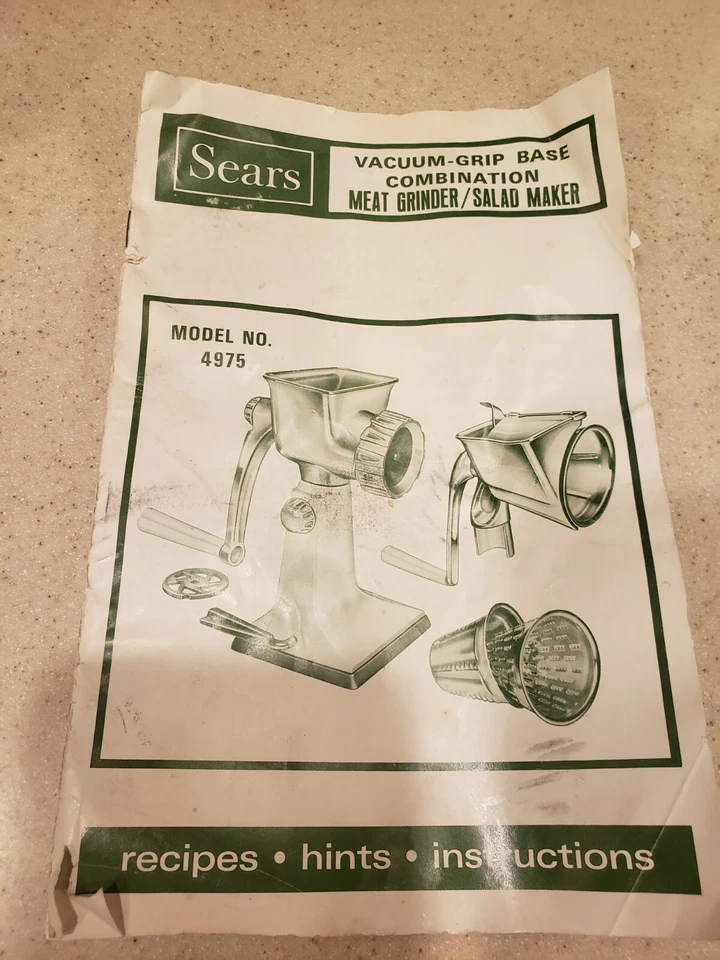 Винтажная мясорубка SEARS зеленый металлический всасывающий низ авокадо - Изображение 4 из 4