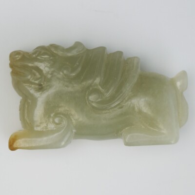 Chinese Bixie Carved Jade Pale Green Ornament Late Qing/Republic