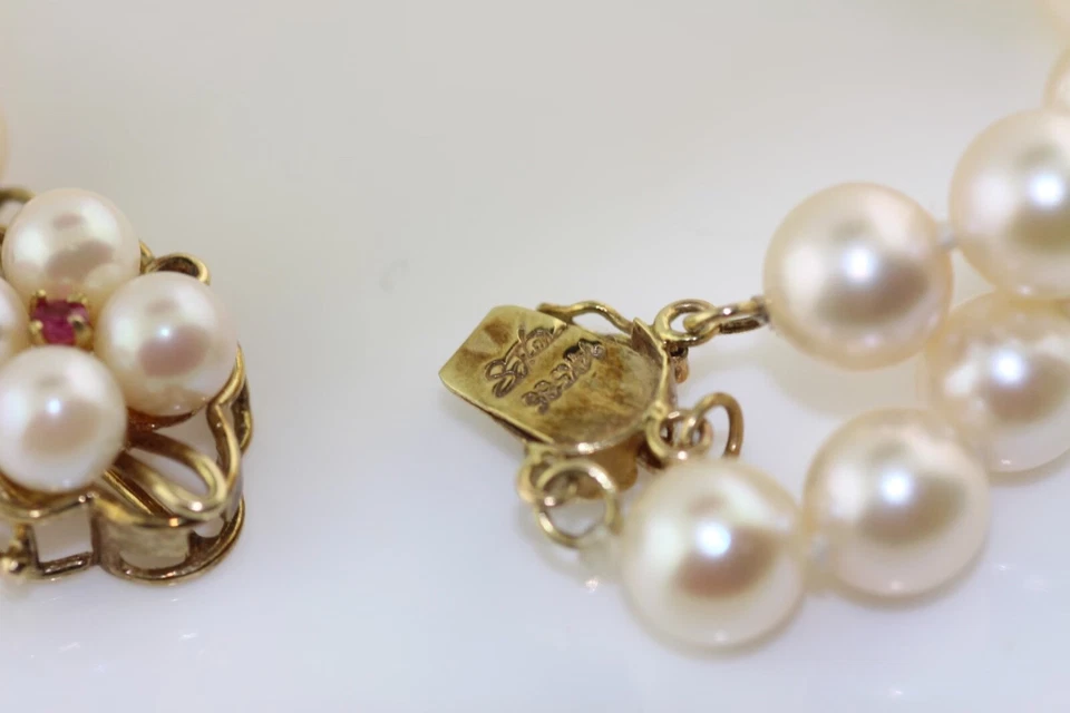 14K yellow gold 7" 2-row 6-7mm cultured pearl bracelet with ruby clasp - Image 3 of 3