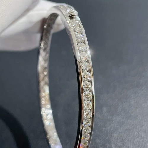 4mm Round Cut 10 CTW VVS1 Moissanite Bangle 8" Bracelet 14K White Gold Plated - Picture 3 of 9